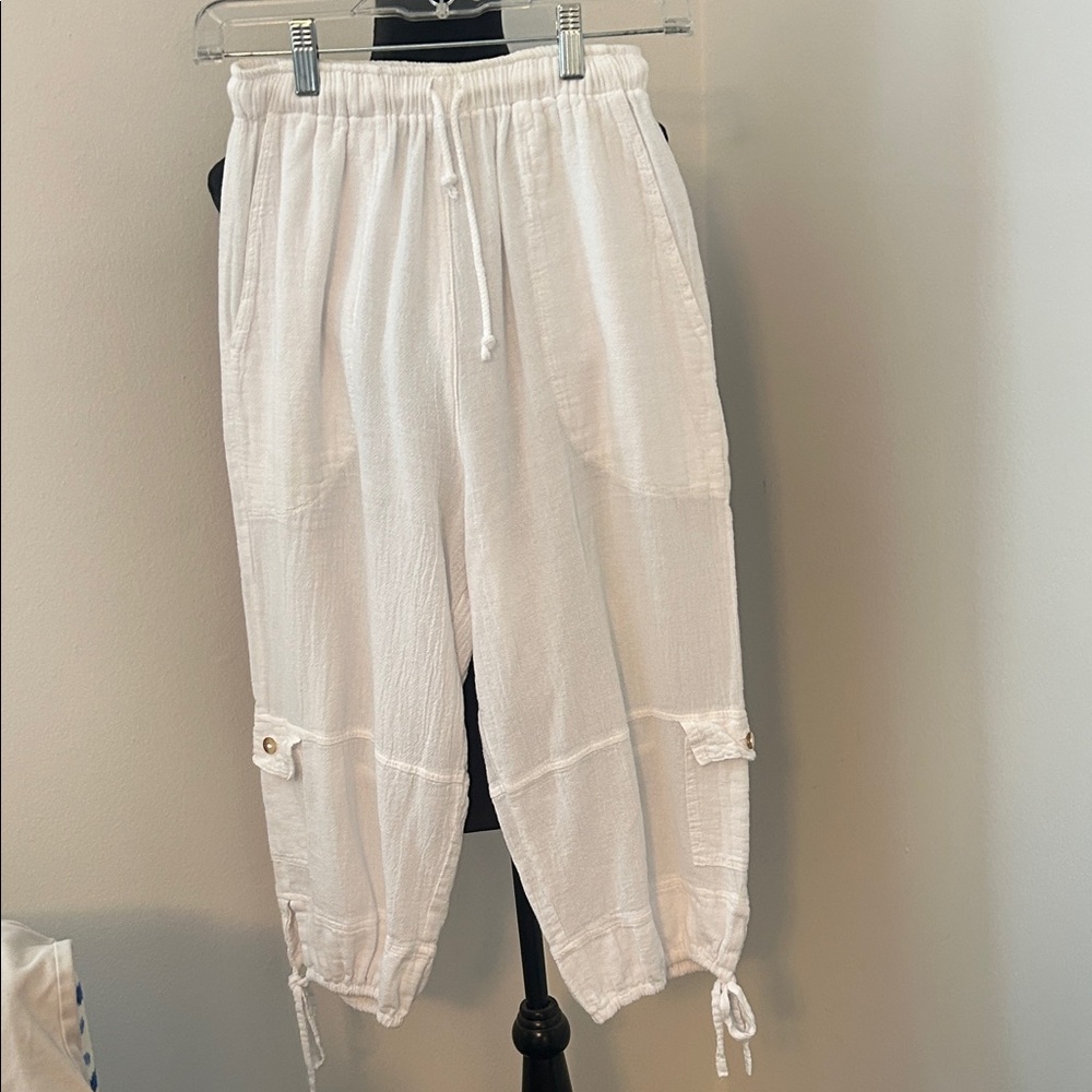 Cobonseed Casual White Cotton Drawstring Pants